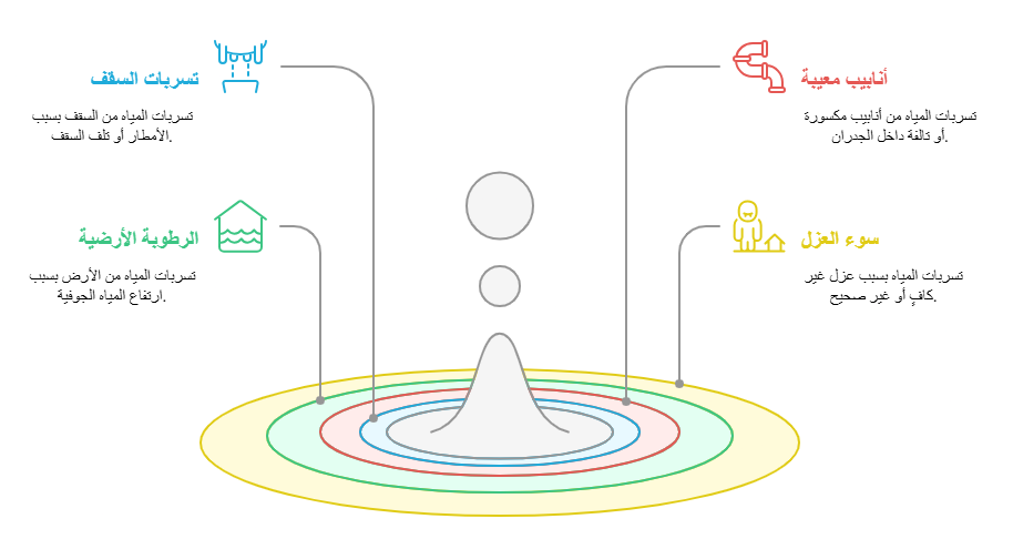 أسباب تسربات المياه من الجدران