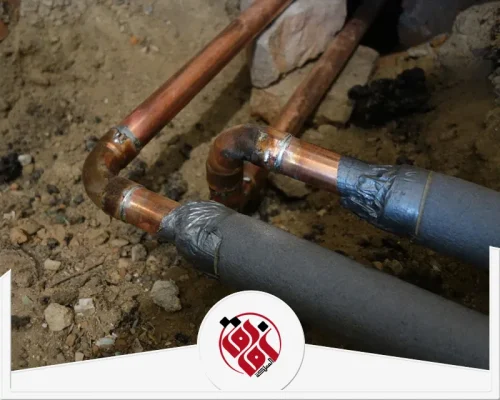 شركة عزل مواسير المياه بصفوى 0559915333 عزل مواسير الصرف الصحي تطبيق عملي لعزل مواسير المياه بصفوى حول الوصلات لحماية الخط من الفقد الحراري.